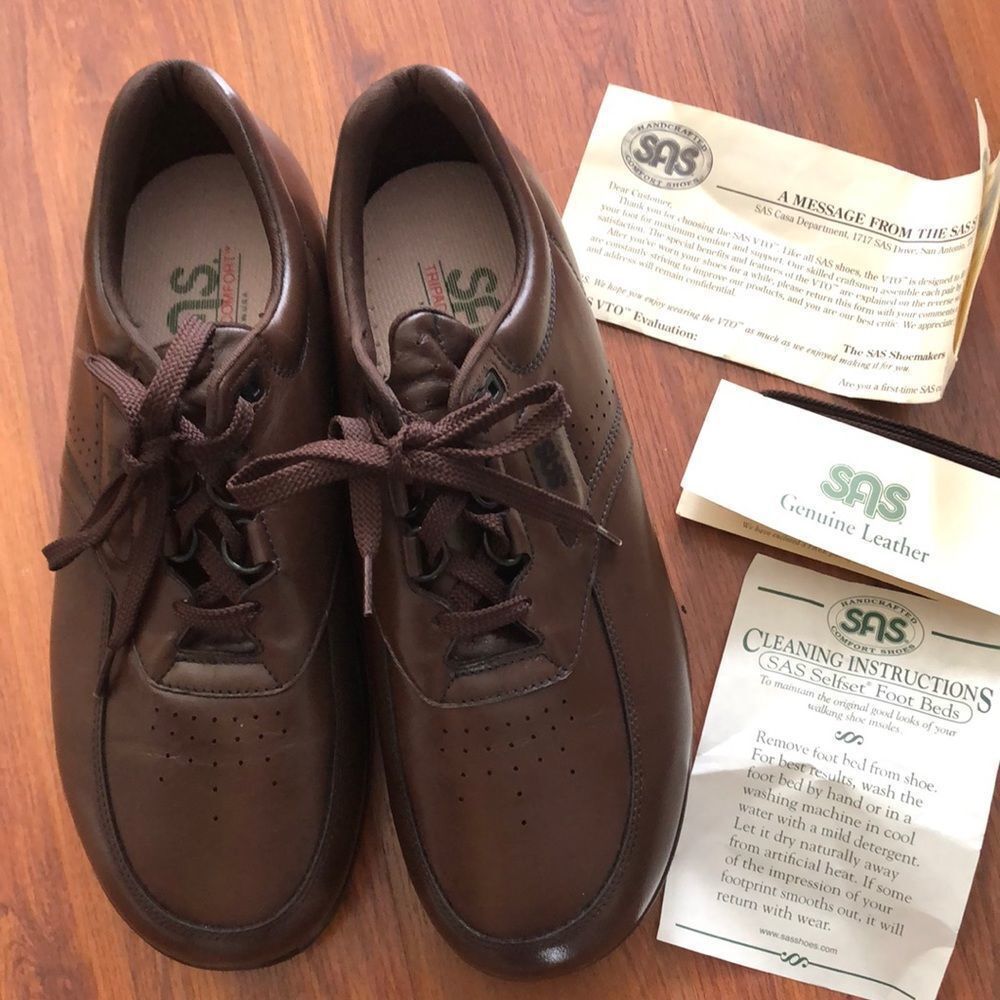 New SAS genuine leather hand crafted brown comfort shoes 11 WW